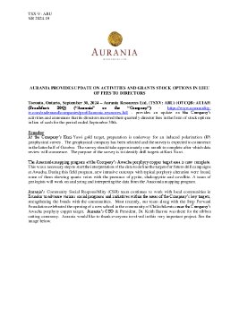 01102024_EN_ARU_Aurania Provides Update and Grants Options 2024.09.30 final.pdf