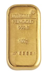 Den 100g-Umicore-Goldbarren gibt es ab sofort neben der geprägten auch in gegossener Form