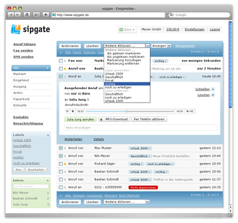 'sipgate team' - Ereignisliste