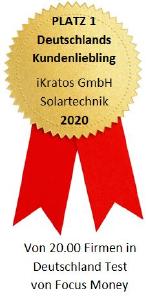 Focus Money hat iKratos als Kundenliebling Nr. 1 in der Kategorie Solartechnik ausgezeichnet