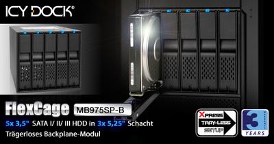 ICY DOCK FlexCage MB975SP-B Trägerloses 5x3,5" SATA HDD Hot Swap Backplane-Modul
