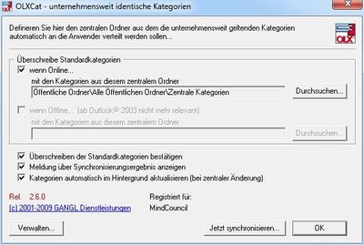 Zentrale Outlook©-Kategorienverwaltung