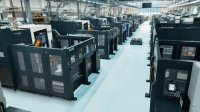 Automatisierte Fertigungslinie mit vernetzten Bearbeitungszellen, gesteuert durch eine MES Software Automatisierte Fertigungslinie mit vernetzten Bearbeitungszellen, gesteuert durch eine MES Software