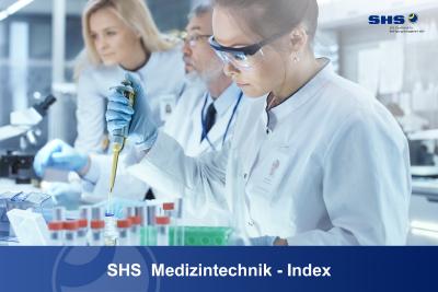Der SHS Medizintechnik-Index wurde von der Tübinger SHS in Kooperation mit Professor Dr. Christian Koziol von der Eberhard Karls Universität Tübingen entwickelt. Betrachtet wird die Entwicklung der Medizintechnik-Branche seit 2010. Der Wert im Basisjahr 2010 entspricht 100 Prozent. Der Index erfasst und vergleicht Wachstumspotential, Innovationskraft und wirtschaftliche Leistung der deutschen Medizintechnikbranche mit der deutschen Gesamtwirtschaft.