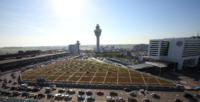 Schiphol Plaza (central terminal) at Schiphol Airport in Amsterdam is the first building in the Netherlands to combine green roofing with a solar energy system, Photo: ZinCo