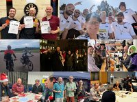 Gemeinschaft, Bewegung und gute Stimmung: Die Collage zeigt Mitarbeitende der GFaI bei verschiedenen gemeinsamen Aktivitäten – darunter Firmenlauf, Radtour, Dartturnier, Spieleabend, Sommerfest und Weihnachtsfeier. Die vielfältigen Eindrücke stehen für Teamgeist, Zusammenhalt und ein lebendiges Miteinander über den Arbeitsalltag hinaus.