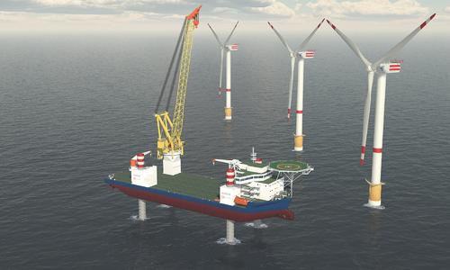 GLC-800-ED crane on a Wind Turbine Installation jack up vessel