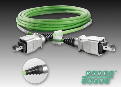 Weidmüller's IE cable for PROFINET: moulded industrial Ethernet cables with PushPull connectors offer a reliable connectivity solution for industrial applications. Detail: the innovative moulding technique ensures reliable protection against manipulation, effective anti-kink protection as well as excellent strain and bend relief