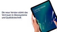 Banner der neuesten Version 8.2 der Cornerstone-Software mit dem Titel:
„Die neue Version stärkt das Vertrauen in Messsysteme und Qualitätstechnik“