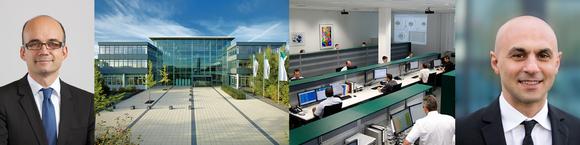 f.l.t.r.: Marcus Zimmermann, Managing Director of Bechtle Remote Services GmbH & Co. KG, Appearance of the building complex and the office of Bechtle Remote Services Neckarsulm, Ragip Aydin, Managing Director of Raynet GmbH