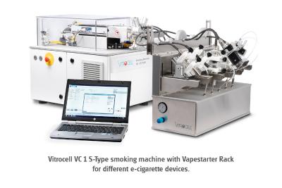 Photo 2: Vitrocell VC 1 S-Type smoking machine with Vapestarter Rack for different e-cigarette devices.