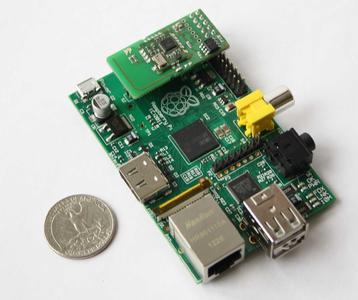 Raspberry Pi mit dem Z-Wave Aufsteckmodul (Raspberry Pi ist eine geschützte Marke der Raspberry Pi Foundation)