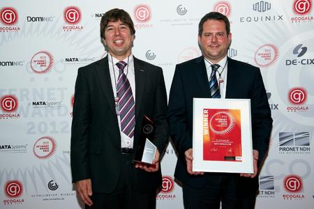 eco Internet Award 2012 Gewinner in der Kategorie IT-Infrastruktur: Ingo Kraupa, Vorstandsvorsitzender und Joachim Astel, Vorstand der noris network AG (v. l.)