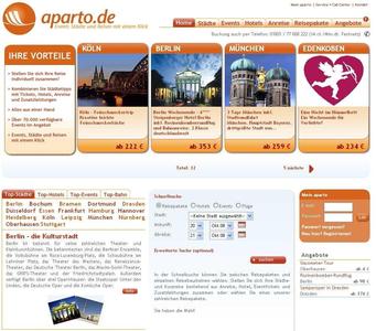 Neue Internetseite Aparto.de ermöglicht maßgeschneiderte Städtereisen mit einer Kombination aus Hotel, Event und Anreise