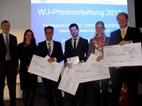 (v. li nach re.) Christhard Schrenk (Direktor des Stadtarchivs Heilbronn), Amela Turkmanovic (Kreissprecherin 2012 WJ Heilbronn-Franken) und die vier Preisträger Holger Kappes, Andreas Kolb, Andrea Muth und Sven Christian Müller bei der Übergabe der Preise