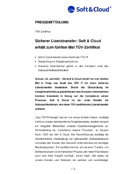 23-07-26 PM Sicherer Lizenztransfer Soft & Cloud erhält zum fünften Mal TÜV-Zertifikat.pdf