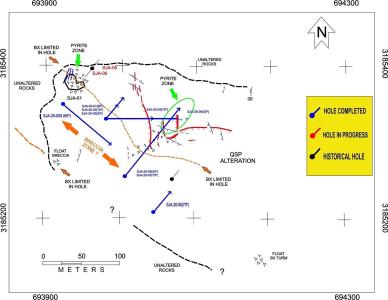 Abbildung 1 – Karte mit Kernbohrungen und geologischer Interpretation
