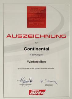 Sport Auto-Leser wählen Continental zur besten Winterreifen-Marke 2013