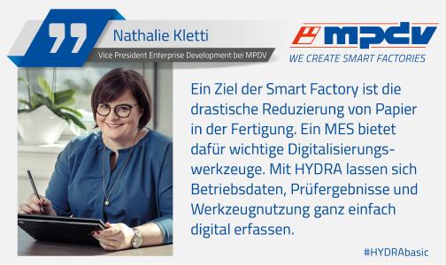 Expertenstatement von Nathalie Kletti, Vice President Enterprise Development bei MPDV, zum Thema Reduzierung von Papier in der Produktion. Bildquelle: MPDV