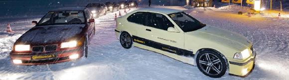 Ganz weit vorne: Obwohl der alte 3er BMW mit wenig Fahrerassistenzsystemen auskommen musste, hielten ihn die modernen Winterreifen sicher in der Spur. Bei alten Reifen dagegen konnten nur die Fahrerassistenzsysteme das Schlimmste verhindern