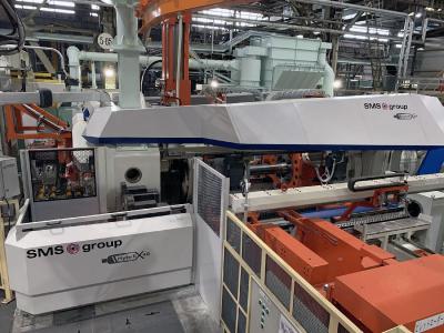 Die neue, von SMS group gelieferte Strangpresslinie im Werk Nagoya der japanischen UACJ Extrusion Nagoya Corporation: Die HybrEx®40-Presse ist das zentrale Element der Linie