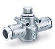 Das Drosselrückschlagventil der Serie ASG sorgt dank seiner robusten Konstruktion des Gehäuses aus rostfreiem Stahl 316 auch in Umgebungen mit Spritzwasser und Betriebstemperaturen von max. 150 °C für eine zuverlässige Durchflussregelung. / Foto: SMC Deutschland GmbH