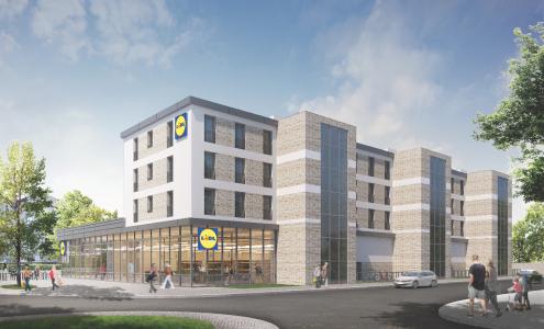 Bauen mit maxmodul: Visualisierung der Lidl-Projektentwicklung in der Hönower Straße (Bildquelle: Lidl Deutschland)