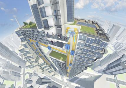 ThyssenKrupp develops the world's first rope-free elevator system to enable the building industry face the challenges of global urbanization (c) ThyssenKrupp