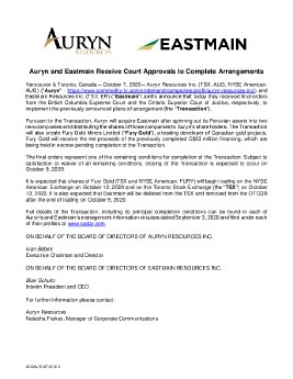 2020.10.07_EN_AUG_NewsRelease_ AurynandEastmainObtainCourtApprovals.pdf