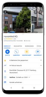 novomind bietet Google's Business Messages an: Chat mit Unternehmen direkt aus Google Suche oder Maps heraus erleichtert die Kundenkommunikation / Bild: novomind AG