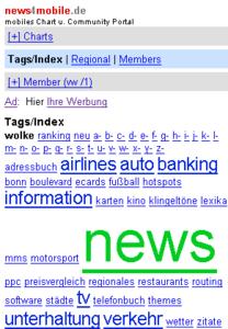 tag cloud for mobile links in news4mobile