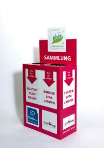 Rote Sammelbox für Energiesparlampen und Haushaltskleingeräte