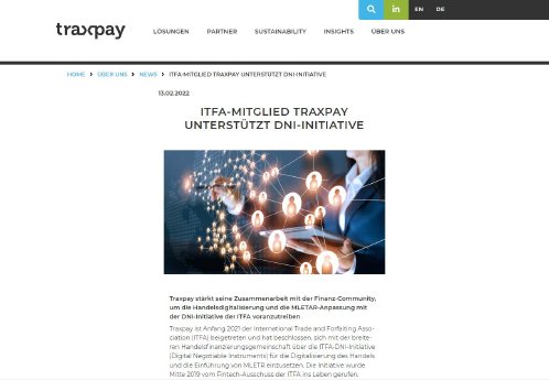 ITFA Mitglied Traxpay unterstützt die DNI-Initiative.JPG