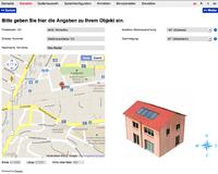 Eingabemaske des Standortes (direkt via Karte möglich), der Ausrichtung sowie der Dachneigung des Objektes