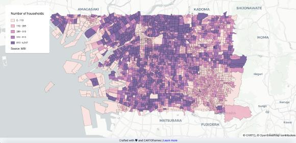 Number of Households Osaka, Japan with CARTOframes and MBI Data