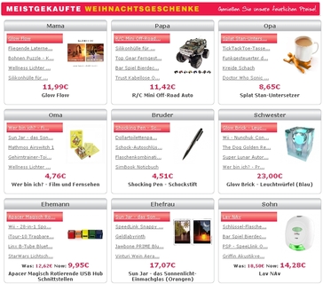 Der ZoomBits-Weihnachtsmarkt listet die 200 beliebtesten Geschenke übersichtlich in Kategorien – und liefert sie noch pünktlich vor Weihnachten aus.