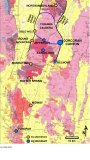 Corcoran Canyon - regionale Geologie mit Darstellung der Mineralvorkommen, Nye County, Nevada. Quelle: NAS 2018, wie im technischen Bericht gemäß NI 43-101 dargestellt (Abbildung 7.1)