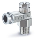 Die Metall-Drosselrückschlagventile der Serie ASB-D von SMC bieten dank Sicherungsmutter für die Einstellnadel Schutz vor unbeabsichtigter manueller oder durch Vibrationen oder Stößen verursachter Verstellung. Durch das Vollmetallgehäuse sind sie auch unter rauen Bedingungen einsetzbar, Foto: SMC Deutschland GmbH