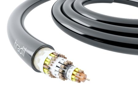 “New Generation Coaxial Cable 4.0“ by HRADIL for UV-curing lining systems. High-stress drum reeling cable with two coaxial conductors for two camera systems