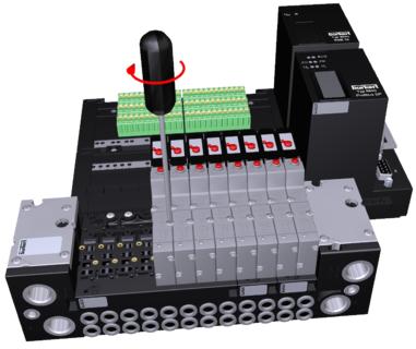 Auszug aus einer 3D-Produktpräsentation (Bürkert Pneumatik-Ventilinsel 8640)