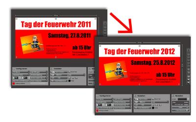 Alle Jahre wieder: Feiert die Feuerwehr ihren Tag der offenen Tür, steht die Bannervorlage vom letzten Jahr wieder bereit. Unter http://youtu.be/fzYIRMn6Tfg verdeutlicht ein Video die neue Template-Funktion. Bild: Template Feuerwehrfest