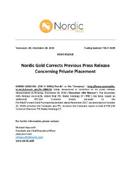 28122018_EN_Nordic Gold Press Release - Private Placement corrections.pdf
