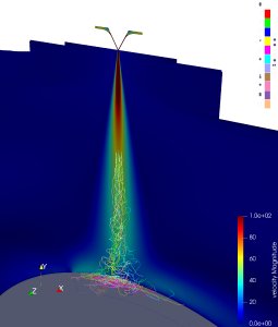 Simulation der Filamente im Meltblown-Produktionsprozess. © Fraunhofer ITWM