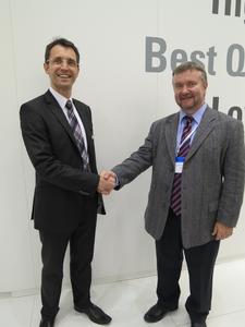 Guido Schreiner, Sales Manager, Special Distribution at Renesas Electronics Europe and Alexandr Blokhin, Vice President Marketing at PT Electronics (from left to right)