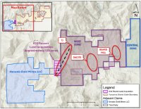 Abbildung 1: Lage der sechs neu abgesteckten Claims, aus denen sich das etwa 120 Acres große Prospektionsgebiet TJ im Tuscarora-Distrikt zusammensetzt.