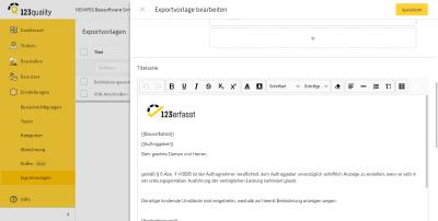 Wie ein Word-Dokument zu gestaltende Exportvorlage in 123quality