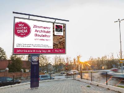 Beispielkampagne einer Plakatwerbung mit dem Ziel der Personalsuche.
City Star Board mit JaKo Plakatwerbung