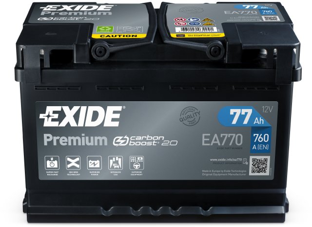 Exide EA770 Premium Car Battery, 77Ah/760A, 12V : : Automotive