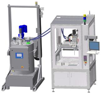 The new variant of the proven barrel agitator station enables the direct feed of potting material to the dispenser. This not only saves space, but also time and money
