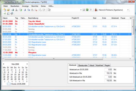 TimePunch Hauptfenster